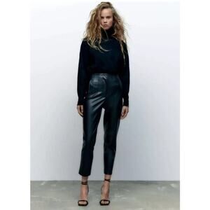Zara Black High Rise Vegan Leather Straight Leg Pants Size M Medium